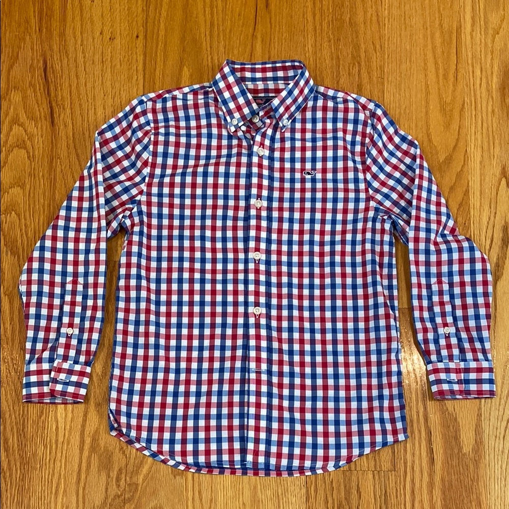 Vineyard Vines Boys’ Whale Shirt Checkered Shirt - Red, Blue, White